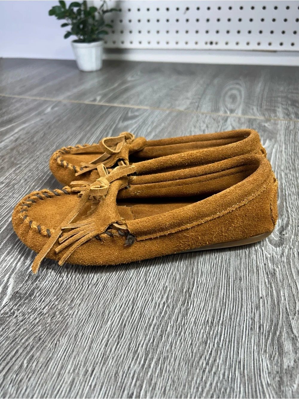 Minnetonka Kids Suede Fringe Moccasins - Tan
